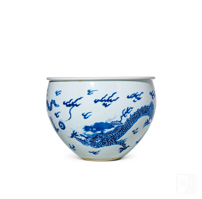 清康熙 青花云龙纹钵缸